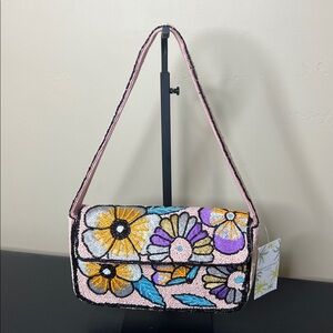America & Beyond Express | Beaded & Embroidered Flower Shoulder Bag